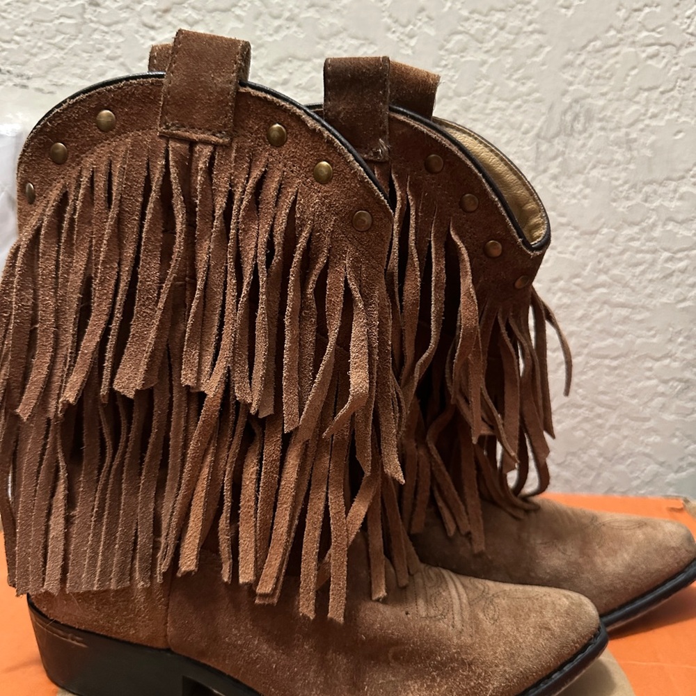 Brown Fringe Kids Boots